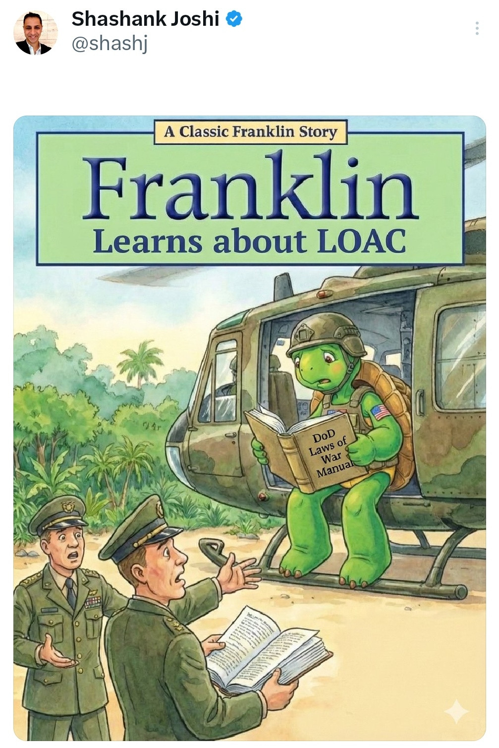 Franklin the Turtle learns about the Laws of Armed Conflict