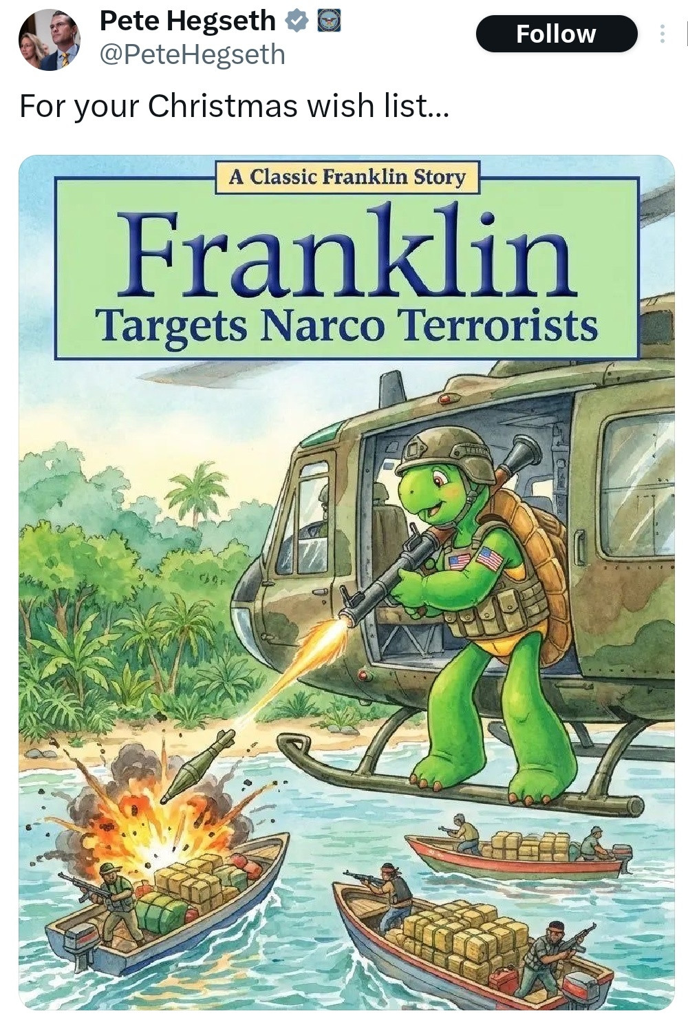 Franklin the turtle targets narco terrorists (Pete Hegseth).jpg